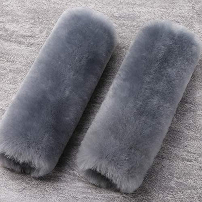 OGLAND 2 Pack Sheepskin Car Seat Belt Cover Pads | Wool Seatbelt Cushions - color: Blue Gray, size: Shearling Wool
