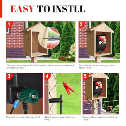 Electric Fence, 2-Mile/ 8 Acres Electric Fence Charger for Preventing to Prevent Bears, Raccoons, Skunks Intruding, Electric Fence Energizer Output Voltage 5000 v 0.12 Joule