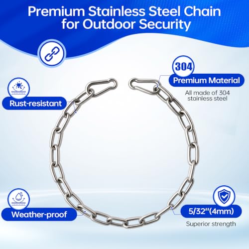 2 Pack Stainless Steel Gate Chain Lock, 5/32" x 28" Latch with Carabiners