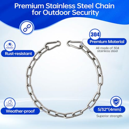 2 Pack Stainless Steel Gate Chain Lock, 5/32" x 28" Latch with Carabiners
