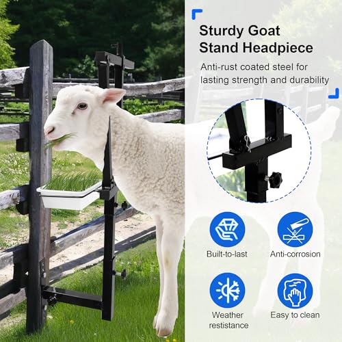 Adjustable Goat Stand Headpiece, Livestock Milking Stand Head Holder with Removable Feeding Tray, Goat Sheep Stand Accessories Head Fixing Frame for Trimming Shearing