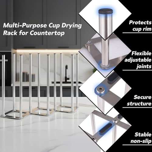 Water Bottle Drying Rack, Cup Drying Rack for Counter, Stainless Steel Tumbler Dryer Stand, Space-Saving Mug & Glass Drying Rack, Heavy-Duty Holder for Cups & Water Bottles (Silver – 10 Pegs) - color: Sliver – 10 Pegs