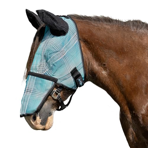 Kensington Signature Fly Mask w/Removable Nose, Soft Mesh Ears & Forelock Opening Size: XXL-Draft Color: 2021 - Atlantis - color: 2021 - Atlantis, size: XXL (Draft)
