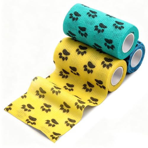 Geiserailie 3 Pack Vet Wrap for Dogs Bitter Bandage Wrap,Green Yellow Blue | No Chew Vet Wrap for Dogs Pets Animals Wounds to Prevent Chewing, Ankle Sprains and Swelling - color: Green Yellow Blue