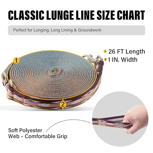 26FT Horse & Dog Training Leash - Lunge Line with 360° Swivel Snaps - color: Burgundy/Pink/Brown