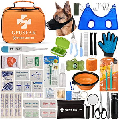 Dog First Aid Kit - Pet First Aid Kit for Dogs Pet Emergency Kit with Grooming Hammock Harness Nail Clipper First Aid Supplies for Home Camping