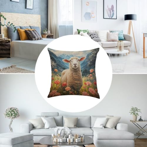 Sheep Among The Flowers Throw Pillow Covers 24"x24" - size: 24" x 24" (Pack of 1)