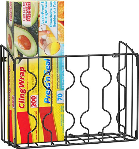 Simple Houseware Wall Door Mount Kitchen Wrap Organizer Rack, Black - color: Black