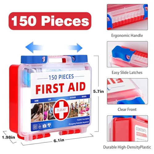 Mini First Aid Kit - 150 Pieces, All-Purpose Portable - color: Red