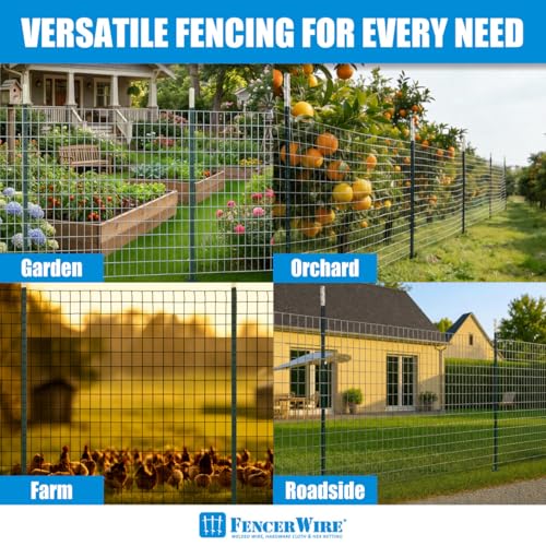 Fencer Wire 12.5-Gauge 5 ft. x 100 ft. Galvanized Welded Fence Wire Roll with 15 pcs 7 ft T-Posts, Farm & Garden Fencing Kit