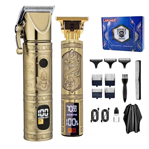 Hair Clippers for Men Professional, Beard Trimmer Kits & Sets, Cordless Mens Hair Trimmer, Electric Shavers, Haircutting Machine with LED Display (Bronze-2in1) - color: Bronze-2in1