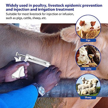 50ML Continuous Livestock Syringe, Adjustable Syringe For Horses, Sheep, Cattle, Pigs, Etc., Farm And Breeding Equipment, Large Capacity, Semi-Automatic, With 10 Stainless Steel Needles