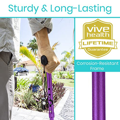 Vive Folding Cane - Foldable Walking Cane for Men, Women - Fold-up - color: Purple