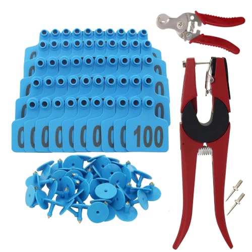 Cattle Ear Tags numberd 001-100 with Applicator Kit,Blue - color: Blue, size: 001-100 with Tagging & Removal Pliers Kit
