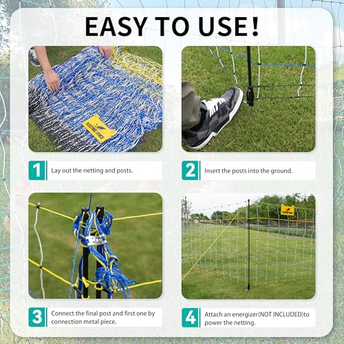 PPOLB Highly Visible Blue Electric Fence Netting, 35.4" H x 164' L, Portable Livestock Nets Mesh for Goats, Sheep, Hogs, Dog, Electric Fencing for Backyards, Homesteaders, Farms Ranches, and Gardens - size: 35.4" H x 164' L