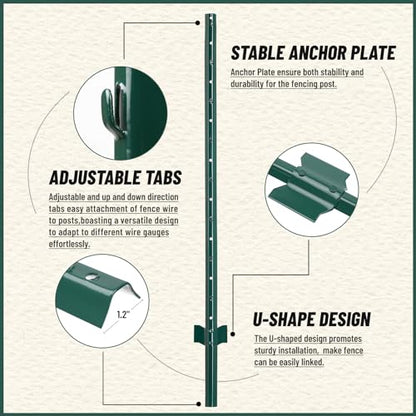10-Pack 4.8 Feet Heavy-Duty Metal U Fence Posts for Wire Fencing - size: 4.8 Feet