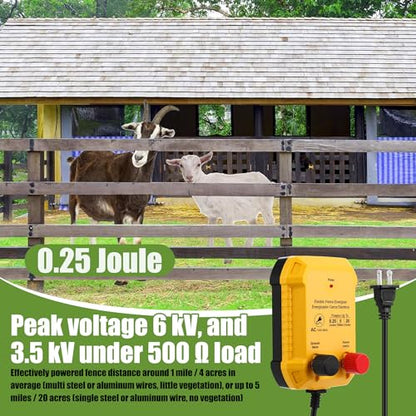 MorningRo Electric Fence Charger Kit 0.25J 5 Mile 50 Insulators 250ft Wire - style: 0.25 Joule