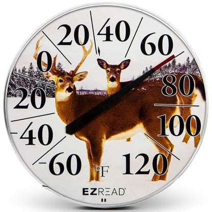 EZREAD Hanging Dial Thermometer 840-1226 Weather Thermometers for Indoor and Outdoor Use, Large 12.5 Inch Diameter, Easy to Read Numbers, Deer - color: Winter Deer