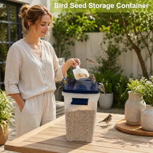 5-10 Lbs Airtight Cat Dog Food Storage Container, 8QT Compact Pet Food Bin - color: Dark Blue