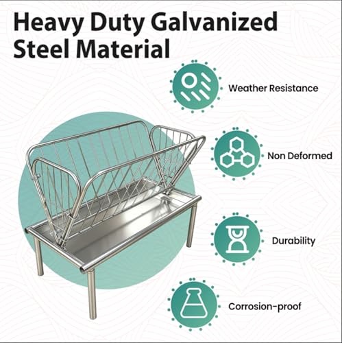 47” x 22.5” x 28” Outdoor Pasture Feeder, 2 in 1 Livestock Feeder, Heavy-Duty Galvanized Steel Outdoor Pasture Feeder with 6” Deep Feed Pan & Steel Frame, for Goats, Sheep, & Miniature Horses, Silver