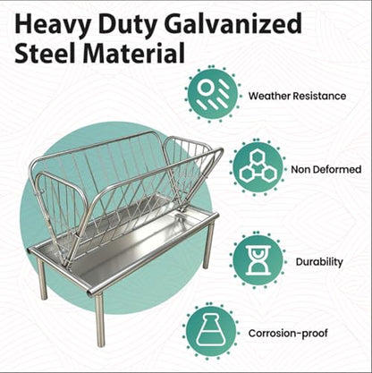 Heavy Duty Galvanized Steel Livestock Feeder, 4 Ft Outdoor Pasture Feeder, Large Capacity 2 in 1 Grain & Hay Rack with Steel Frame & 6” Deep Feed Pan, for Goats, Cow, Sheep, Horses