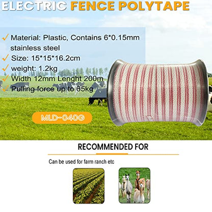 Electric Fence Tape 1/2 inch, Electric Fence Poly Tape 6ss Conductors 656' - color: 0.5 in, size: 656 FEET