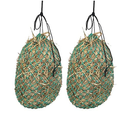 Majestic Ally 2 Pcs 1.25”x1.25” Holes Ultra Slow Feed 40” Very Sturdy Hay Net with Bottom Ring for Goat, Sheep and Livestock Simulatr grazing, Reduces Waste (Turquoise) - color: Turquoise