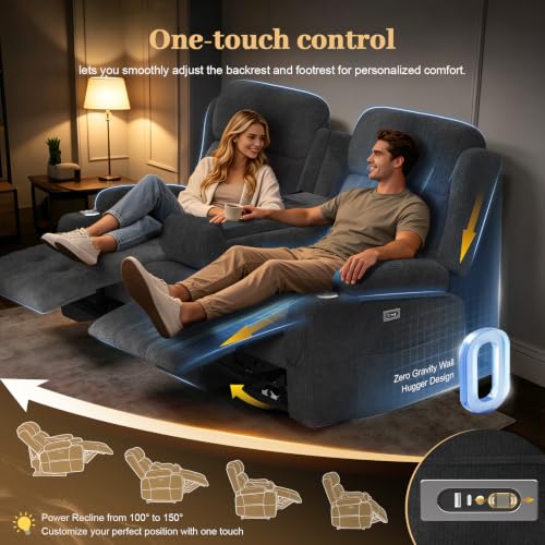 Power Reclining Loveseat Sofa with Flip Backrest Console - color: Fabric Gray, size: Power Loveseat