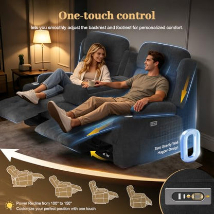 Power Reclining Loveseat Sofa with Flip Backrest Console - color: Fabric Gray, size: Power Loveseat