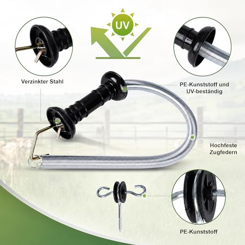 2 Set Electric Fence Spring Gate Handles Kit with Spring, 13 Feet Tension Spring, Handle Set with Anchors, Electric Fence Connectors