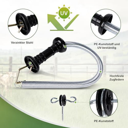 2 Set Electric Fence Spring Gate Handles Kit with Spring, 13 Feet Tension Spring, Handle Set with Anchors, Electric Fence Connectors