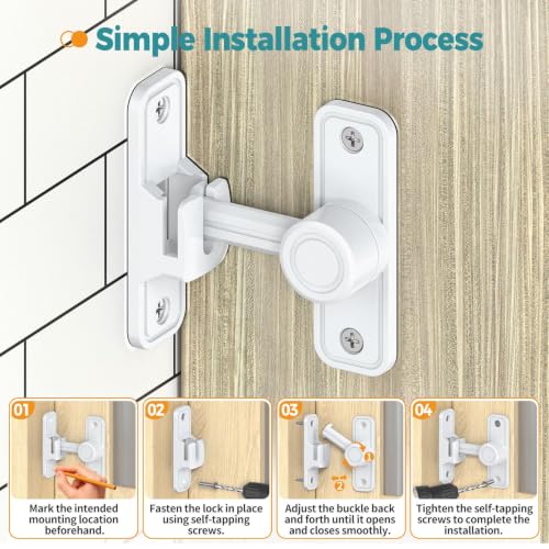 Barn Door Lock 2.4" 90/180 Flip Gate Latch, White 2-Pack - color: White-2 Pcs
