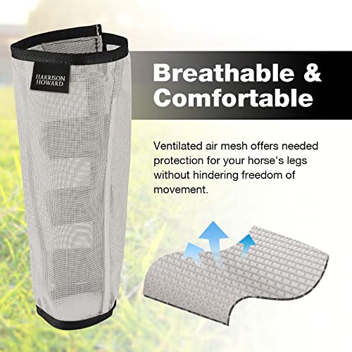Harrison Howard Loose Fitting Fly Boots UV-Protective Extra Tough Mesh Ventilated Four Fasteners Stay-on Design Protect Horse Legs & Stomp-Reducing Set of 4 Silver Grey Mini - color: Silver Grey, size: Mini