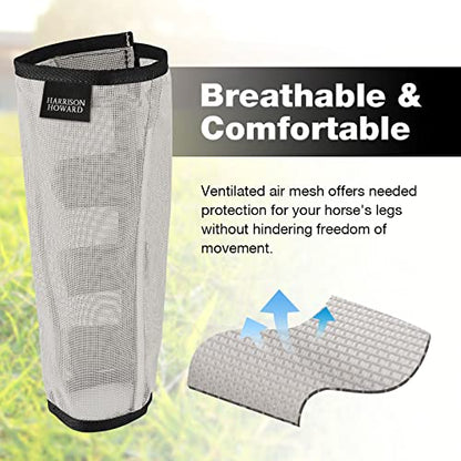 Harrison Howard Loose Fitting Fly Boots UV-Protective Extra Tough Mesh Ventilated Four Fasteners Stay-on Design Protect Horse Legs & Stomp-Reducing Set of 4 Silver Grey Mini - color: Silver Grey, size: Mini