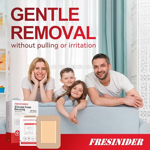 FRESINIDER Silicone Foam Dressing 3" x 4", 15 Pack – Soft Silicone Border Foam Dressing for Pressure Areas, Daily Wound Care & Post-Procedure Use – Absorbent, Breathable & Skin-Friendly - color: 3" X 4" , 15 Pack