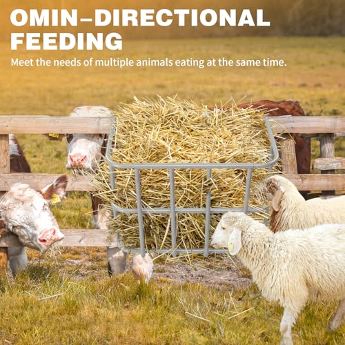 Large Capacity Wall Mounted Hay Feeder, Heavy-Duty Steel 22.8 x 14.6 x 20 Inch Slow Feeder for Horses, Goats, Sheep & Rabbits, Silver Livestock Feeding & Watering Supplies