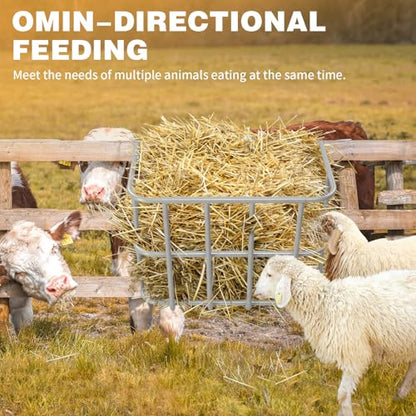 Large Capacity Wall Mounted Hay Feeder, Heavy-Duty Steel 22.8 x 14.6 x 20 Inch Slow Feeder for Horses, Goats, Sheep & Rabbits, Silver Livestock Feeding & Watering Supplies