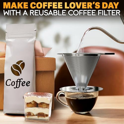 Stainless Steel Pour Over Coffee Dripper Set with 2 Cups, 600 Mesh - style: Coffee Filters