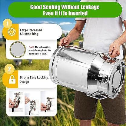 13 Gallon Stainless Steel Milk Can 30L Milk Jug | Food-grade Stainless Steel Container, Milk Bucket, Water Jug, Silicone Sealed Lid, Heavy Duty - size: 30 L/8 Gallon