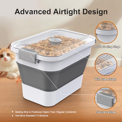 Dog Food Storage Container, 15-23 Lbs Collapsible Dog Food Container with Transparent Airtight Lid, Wheels and Scoop, Travel Pet Food Storage Container for Cat, Dog and Bird, Keep Dry Food Fresh - color: Grey