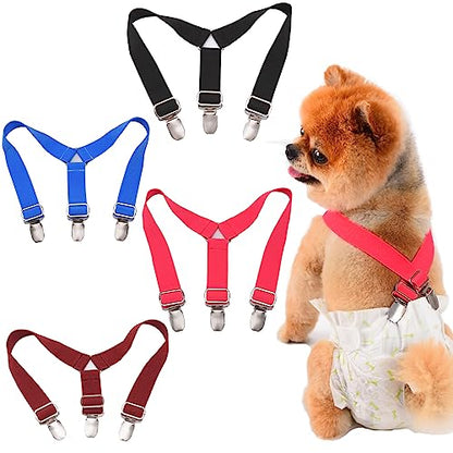 4 Pcs Dog Diaper Suspenders | Cat Suspenders | Female Male Dog Skirt Dress & Diaper Keeper | for Small Medium and Large Dogs (Black, Red, Pink, Blue, M) - size: Medium