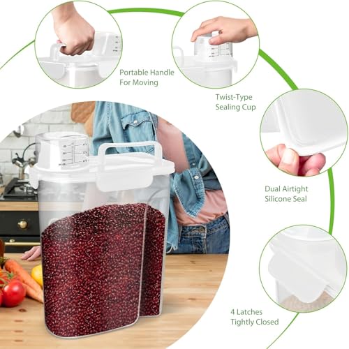 Viretec Rice Storage Container, 15 to 20lb Dry Food Airtight Dispenser, Pet Dog Cat Food Canister, BPA Free Clear Plastic Kitchen and Pantry Organization Bin for Oatmeal, Cereal, Pasta, Flour White - color: 10L/White