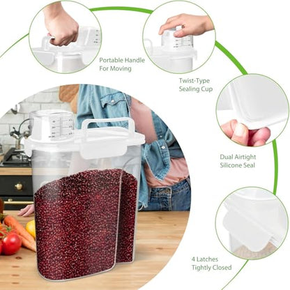 Viretec Rice Storage Container, 15 to 20lb Dry Food Airtight Dispenser, Pet Dog Cat Food Canister, BPA Free Clear Plastic Kitchen and Pantry Organization Bin for Oatmeal, Cereal, Pasta, Flour White - color: 10L/White