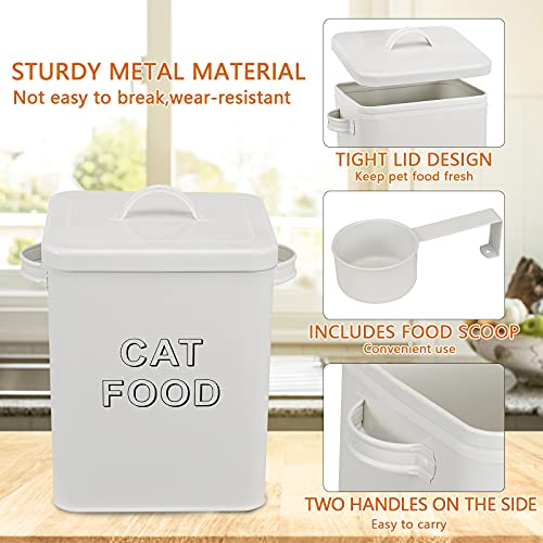 Pethiy Cat Food and Treats Containers Set with Scoop for Cats or Dogs -Tight Fitting Wood Lids - Coated Carbon Steel - Storage Canister Tins-Cat-White - color: White(CAT FOOD)