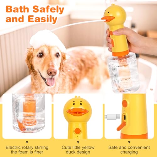 Electric Foaming Shampoo Dispenser with Stirring Mechanism for Dog and Cat Bathing, Rechargeable Soap Dispenser for Pet Bathing, Bathroom, Kitchen Sink, Toilet Cleaning - color: Yellow Ducky Upgrade