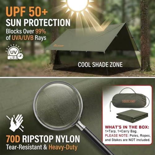 ⁠GOLDCAMP 70D Camping Tarp PU15000mm Waterproof Rain Fly UV50+(10x10ft⁠) - size: 10FT*10FT