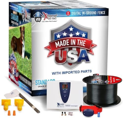 Underground Electric Dog Fence Kit, Standard, 1-Dog, 2500 ft | Complete DIY system: digital transmitter, waterproof receiver(s), boundary + twisted wire, training flags, splices, Premium - size: 2500 ft