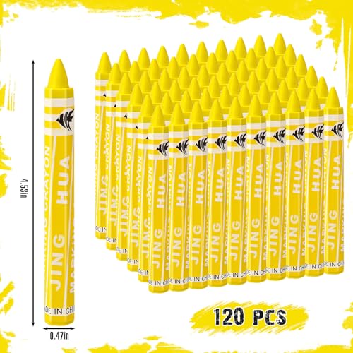 MotiMind 120 Pcs Industrial Lumber Crayons Bulk Wax Tire Marker Construction Marker for Craft Detailed Marking on Lumber Metal Carton Ceramics Concrete Glass Plastic 4.45" x 0.43" (Yellow) - color: Yellow