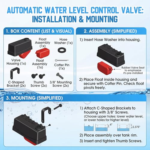 Threlaco 2 Pack Float Valve Automatic Water Level Control for Tank,Plastic | Auto-fill Trough Float for Livestock Cattle Goat Horse, Stock Tank Pond Reservoir Aquarium, Threaded Connection Waterer