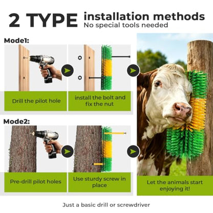 2 Pack Horse Brush Goat Scratching Post, Livestock Scratching Brush - color: Green